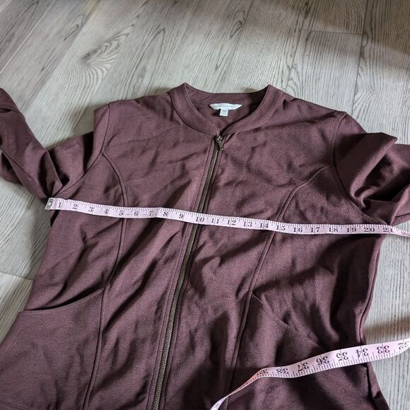 Garnet Hill Eclipse Knit Zip Front Moto Jacket Mandarin Collar Brown Size Large - Picture 5 of 6